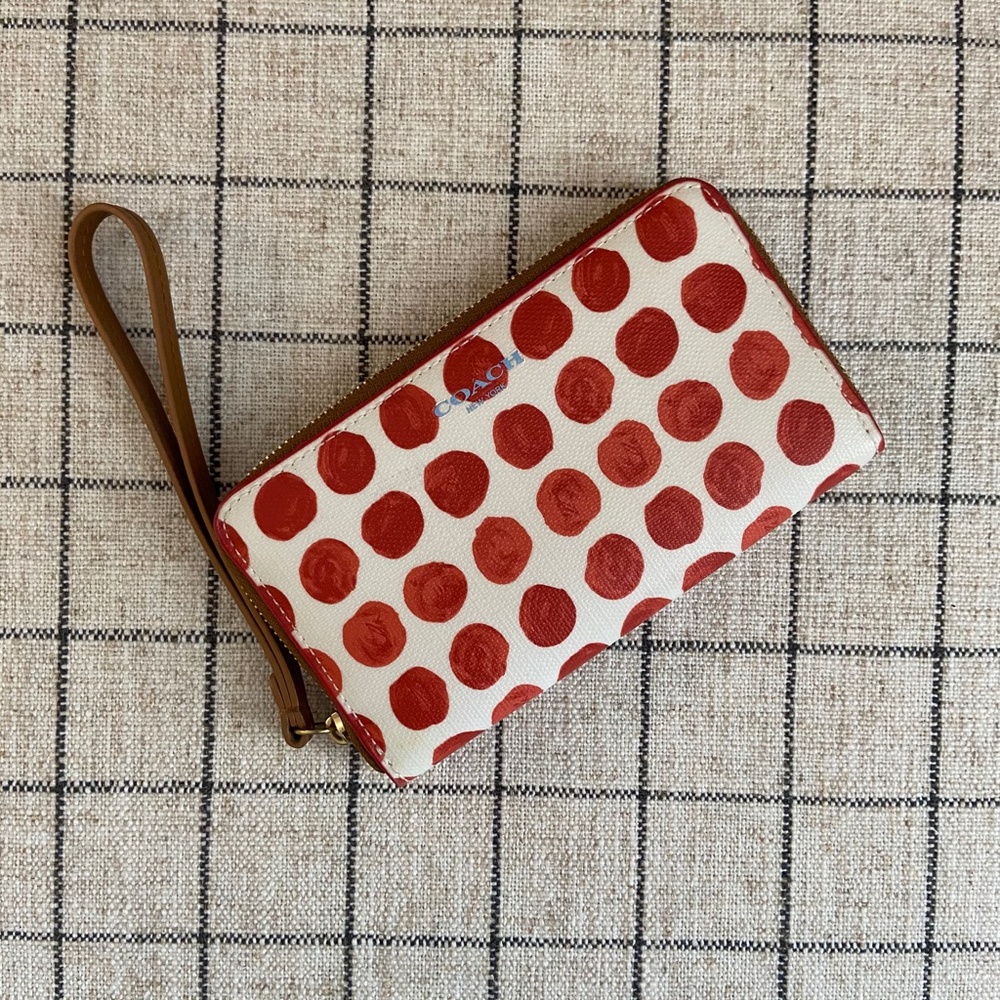 Coach Orange & White Coated Canvas Small Wristlet